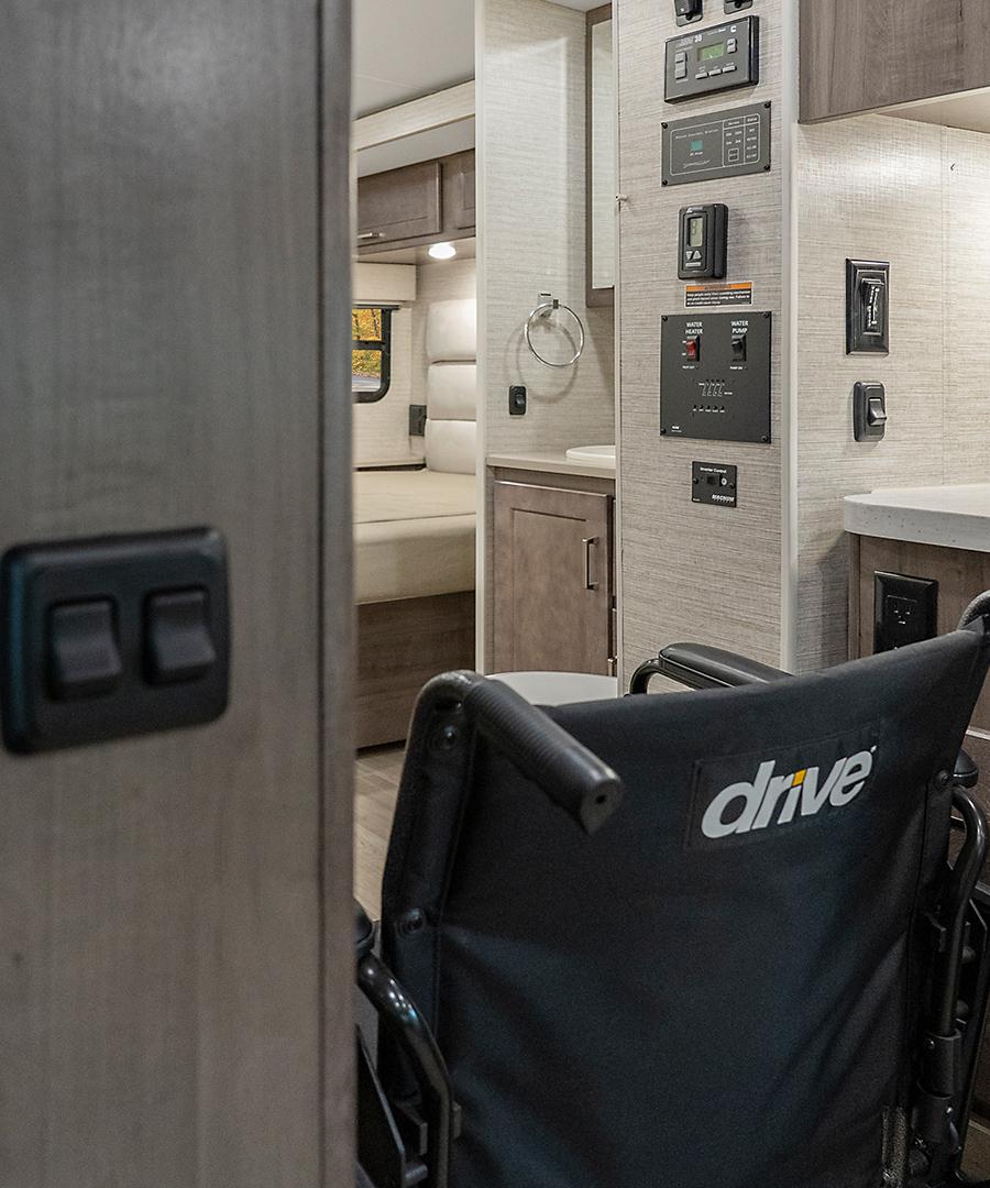 interior of wheelchair accessible motorhome, hallway